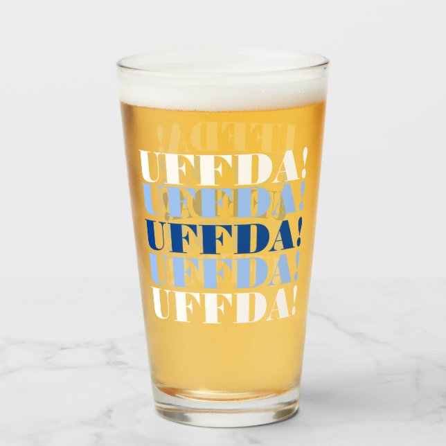 Verre à bière Uffda bleu et blanc (Devant (rempli))
