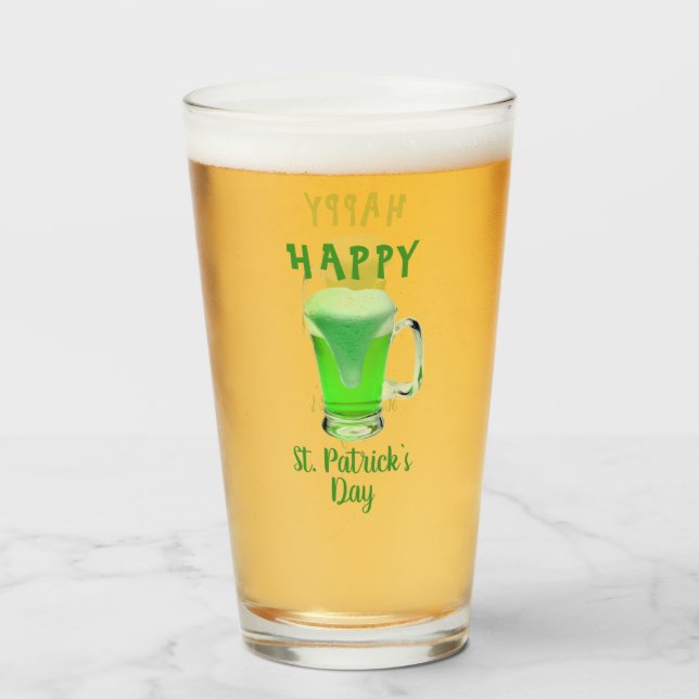 Verre à bière vert Joyeuse St. Patrick (Devant (rempli))