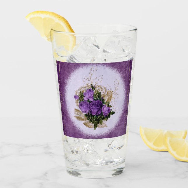 Verre à boire à motif floral violet (Devant glace)