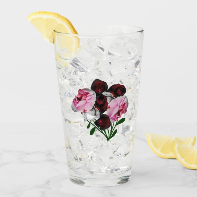 Verre à boire avec roses (Devant glace)