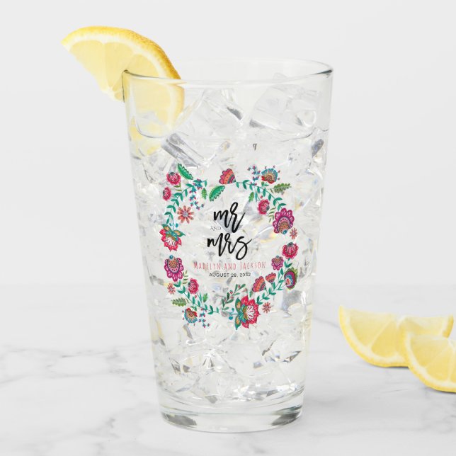 Verre à boire floral folklorique pour mariage (Devant glace)