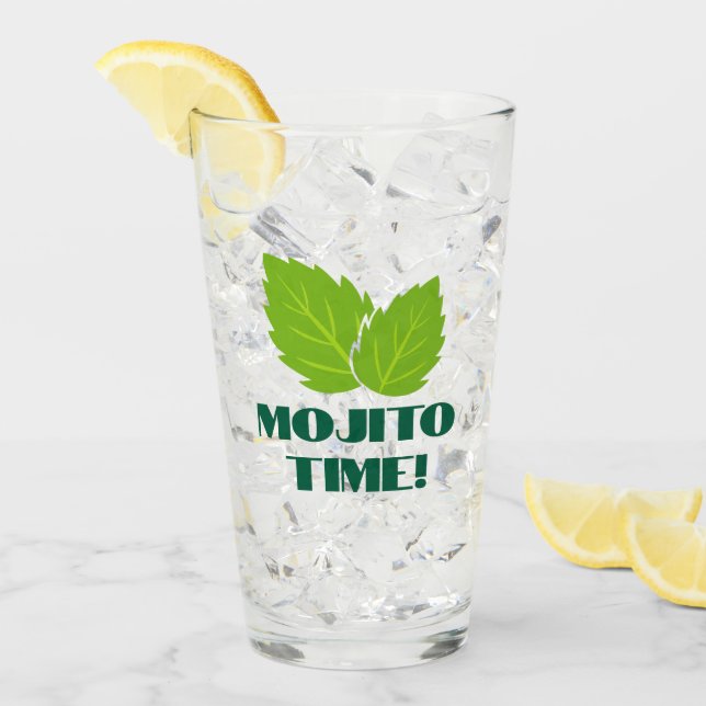 Verre à cocktail Mojito avec logo feuille de menth (Devant glace)