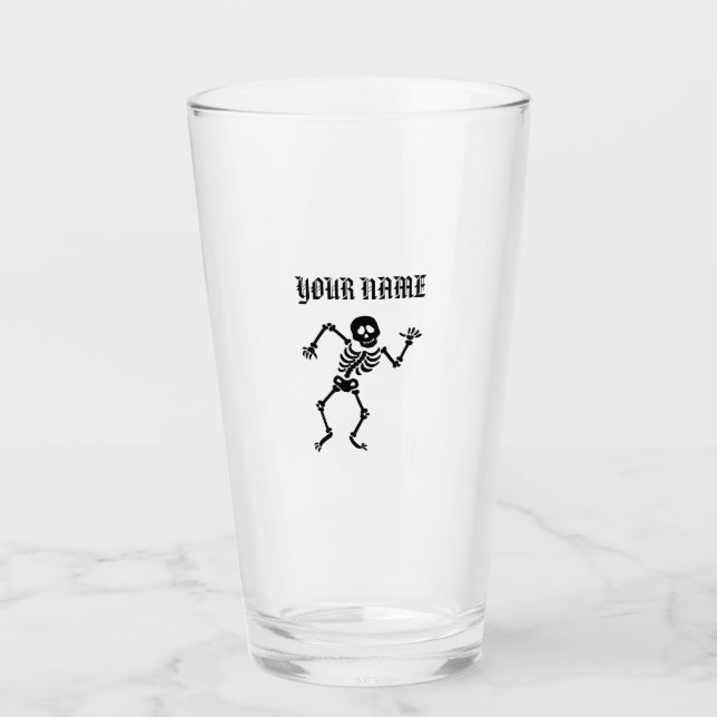 VERRE À PINT SQUELETTE DANSEUR À VOTRE NOM (Devant)