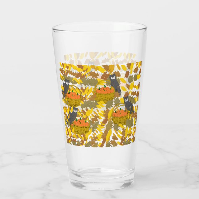 Verre à Pinte Hibou et Citrouilles d'Automne (Dos)