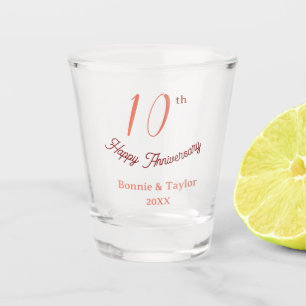 Verre A Shot 10e anniversaire de mariage nom pastel pêche rétro