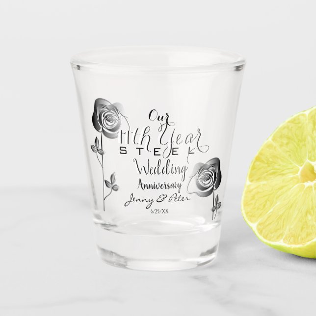 Verre A Shot 11e anniversaire Mariage avec Roses sidérurgiques (Devant)