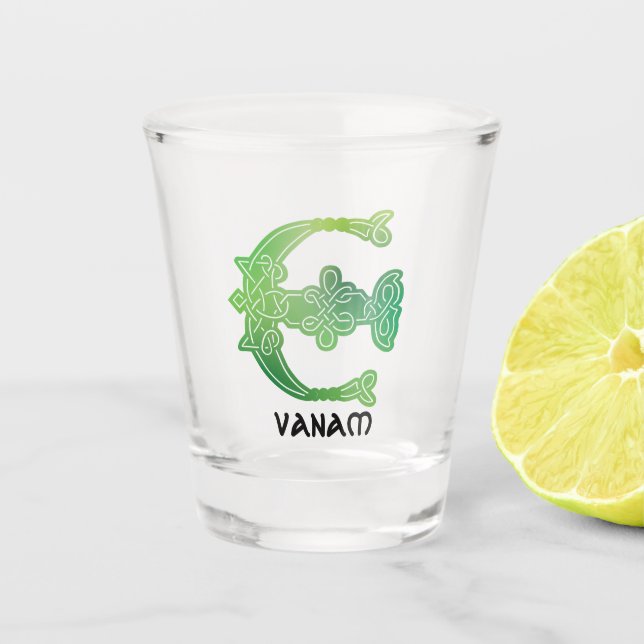 Verre A Shot 16e Century Celtic Knot Decorative Capital E (Devant)