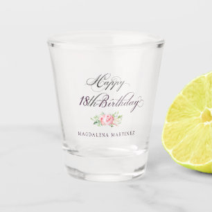 Verre A Shot 18e Anniversaire Fleur Personnalisée Rose
