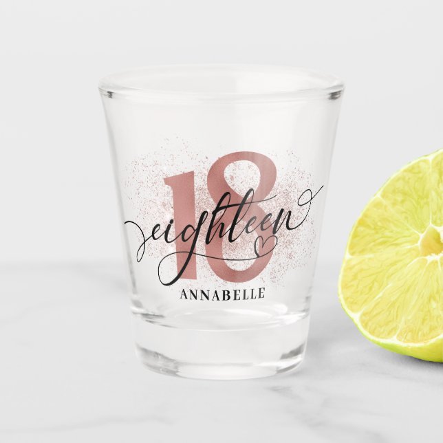 Verre A Shot 18e anniversaire Rose Typographie d'or (Devant)