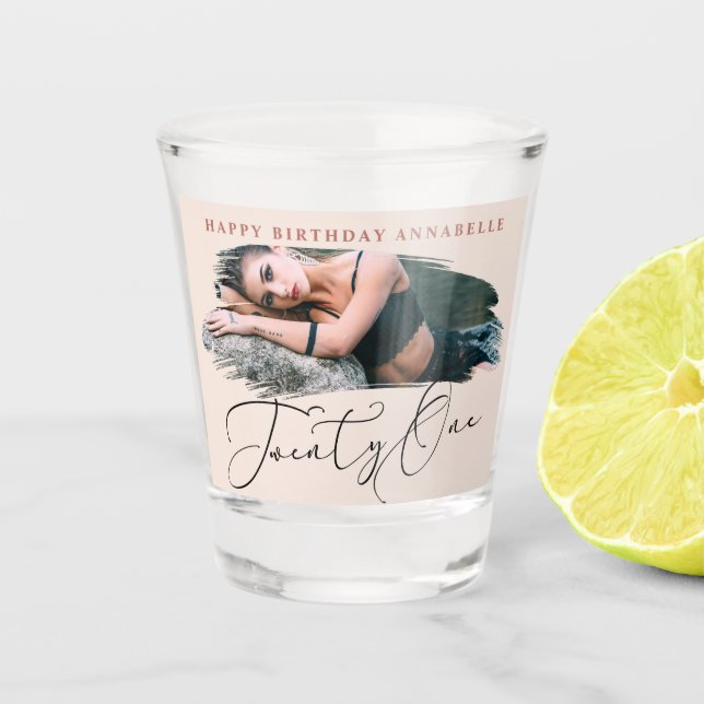 Verre A Shot 21e anniversaire de la photo rose vierge (Devant)
