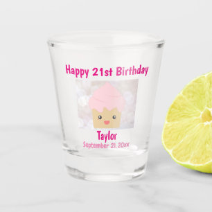 Verre A Shot 21e Joyeux Anniversaire mignon Cupcake rose Souven