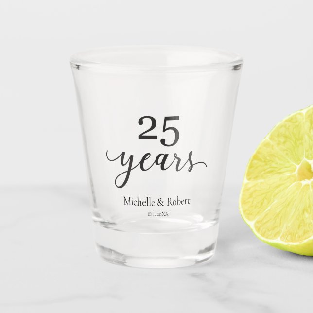 Verre A Shot 25 ans mariage argent anniversaire Elégant (Devant)