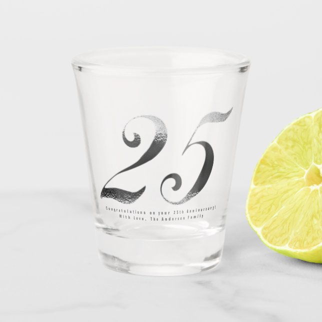 Verre A Shot 25e anniversaire Mariage d'argent (Devant)