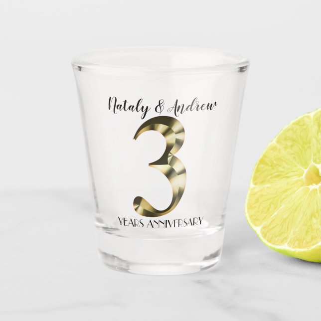 Verre A Shot 3e anniversaire Mariage d'or métallique (Devant)