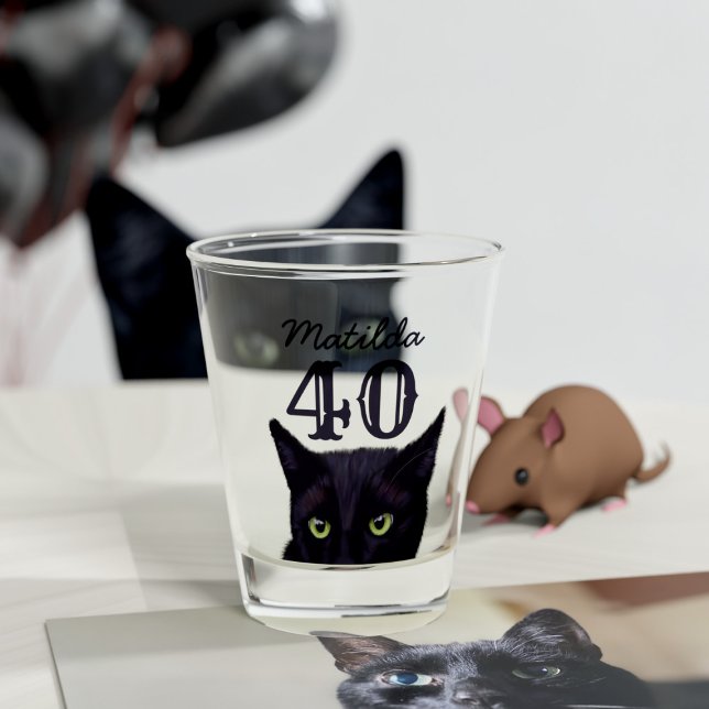 Verre A Shot 40 Anniversaire Art Chat Noir Age personnalisé (Happy 40th Birthday! If you love shot glasses and black cats, this is the shot glass just for you!)