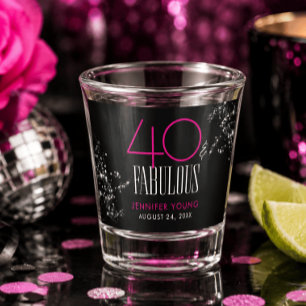 Verre A Shot 40 ans et Fabuleux Anniversaire Rose Noir Paillett