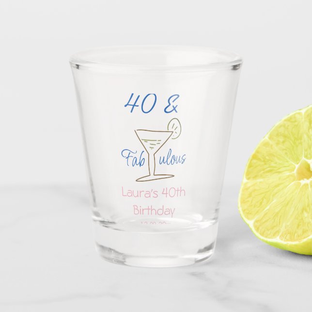 Verre A Shot 40 ans & fabulous bleu nom date martini g (Devant)
