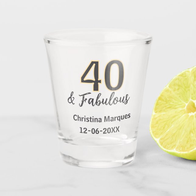 Verre A Shot 40 & merveilleux gris jaune calligraphie d'anniver (Devant)