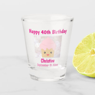 Verre A Shot 40e anniversaire heureux mignon Cupcake rose Souve