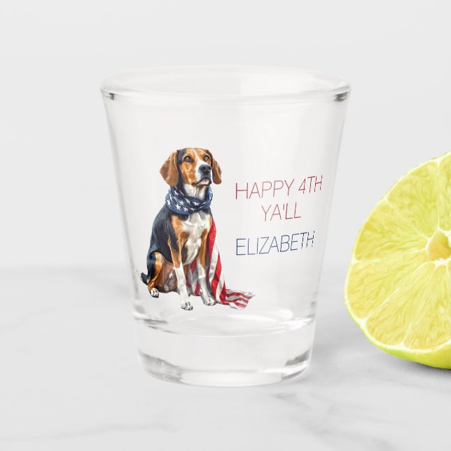 Verre A Shot 4 juillet Patriotic Hound Dog Personnalisé (Devant)