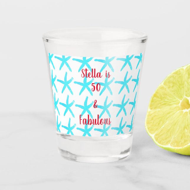 Verre A Shot 50 & Fabuleux Anniversaire Blue Starfish Motif Coo (Devant)