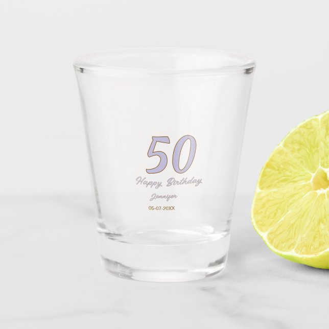 Verre A Shot 50e anniversaire ajouter nom date année mode viole (Devant)