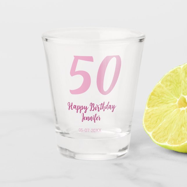 Verre A Shot 50e anniversaire ajouter nom date année rose rouge (Devant)