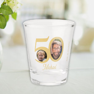 Verre A Shot 50e anniversaire moderne amusant or écriture nom 2