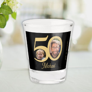 Verre A Shot 50e anniversaire moderne fun or noir nom 2 photo