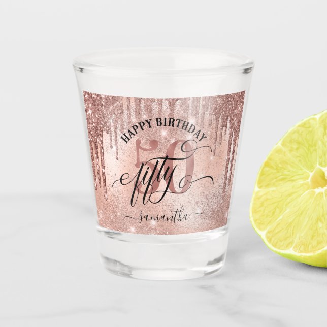 Verre A Shot 50ème Rose Gold Joyeux anniversaire  (Devant)