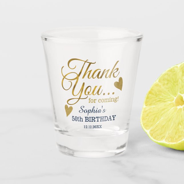Verre A Shot 50th Birthday Party Blue & Gold Thank You Favors (Devant)
