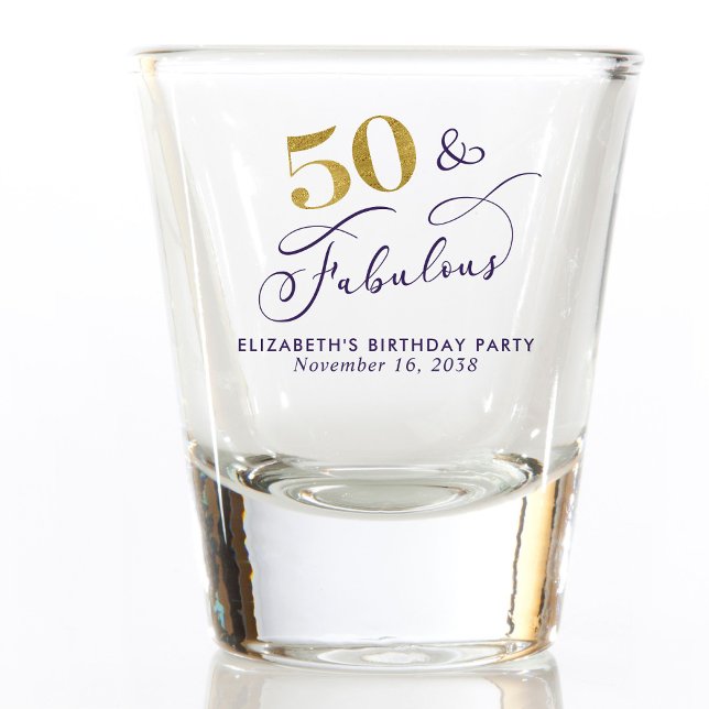 Verre A Shot 50th Birthday Purple Gold Party Favor (Créateur téléchargé)