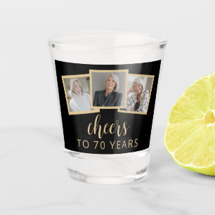 Verre A Shot 70e anniversaire 3-Photo Script doré noir Tchin