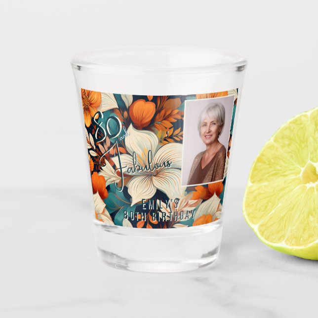 Verre A Shot 80 et fabuleux Motif Flower Photo Anniversaire (Devant)