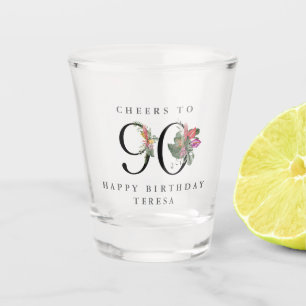 Verre A Shot 90e anniversaire Cheers avec nom Tropical Floral