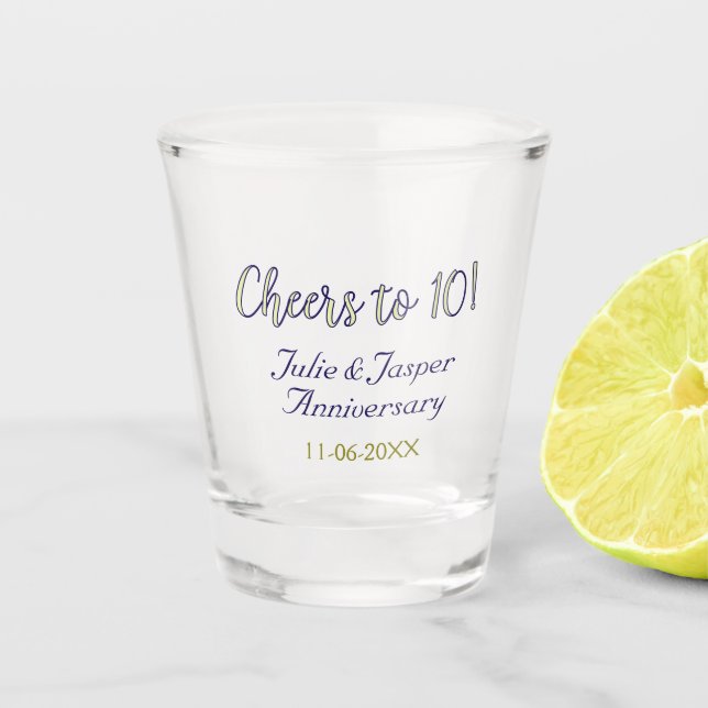 Verre A Shot À la 10e anniversaire de mariage bleu or mod (Devant)