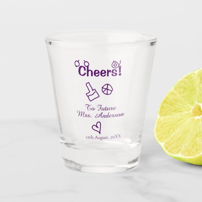 Verre A Shot À la future Mme nom de la mariée doodle violet (Devant)