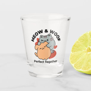 Verre A Shot Adorable chat et chien Hug - Meow & Woof Design