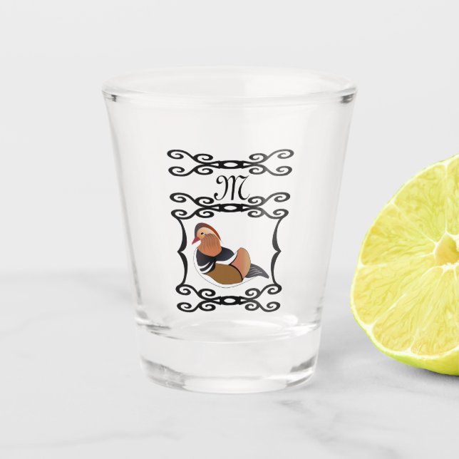 Verre A Shot Adorable Mandarin Canard Monogramme de dessin (Devant)