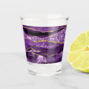 Verre A Shot Agate Violet violet or Parties scintillant Géode N