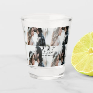 Verre A Shot Ajouter couple photo merisier marié ajouter date a