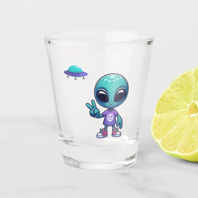 Verre A Shot Alien de paix mignon et vaisseau spatial (Devant)