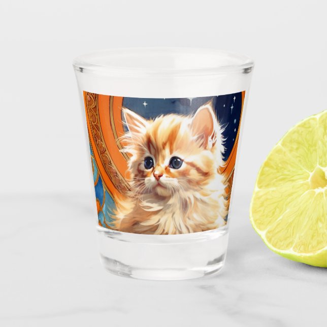 Verre A Shot Alphonse Mucha Art Nouveau Chat orange (Devant)