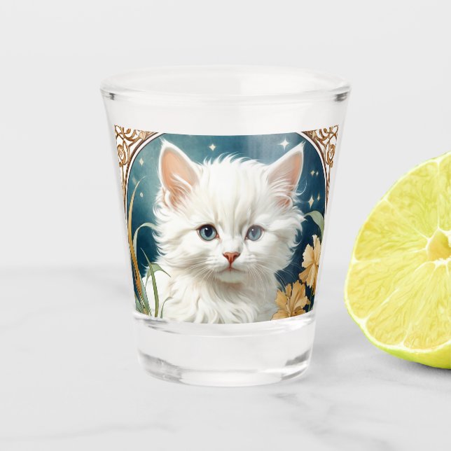 Verre A Shot Alphonse Mucha Art Nouveau Kitten (Devant)