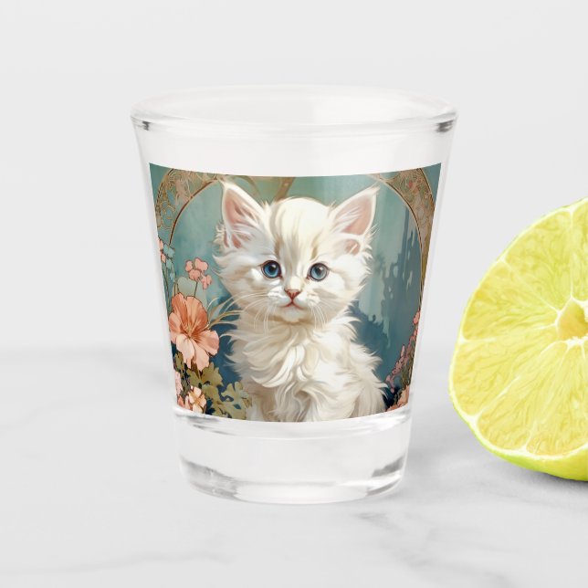 Verre A Shot Alphonse Mucha Style Chat blanc (Devant)