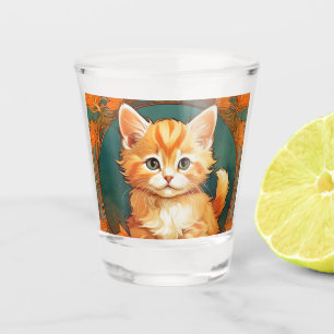 Verre A Shot Alphonse Mucha Style Chat orange