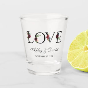 Verre A Shot Amour Aquarelle Florale Bourgogne Mariage bleu