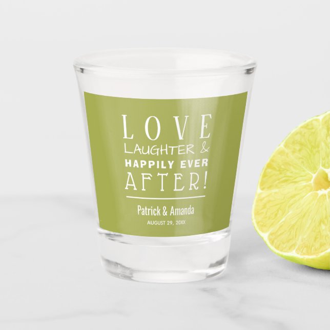 Verre A Shot Amour et rire Mariage vert (Devant)