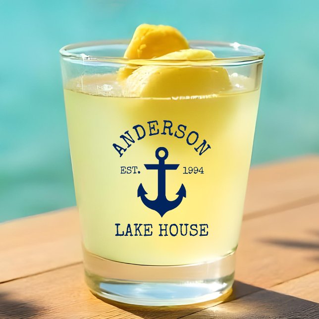 Verre A Shot Ancre Bleue marine Famille Lake House (Customize to change text size or color.)