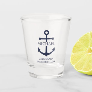 Verre A Shot Ancre Bleue marine Nautique Groomsmen personnalisé